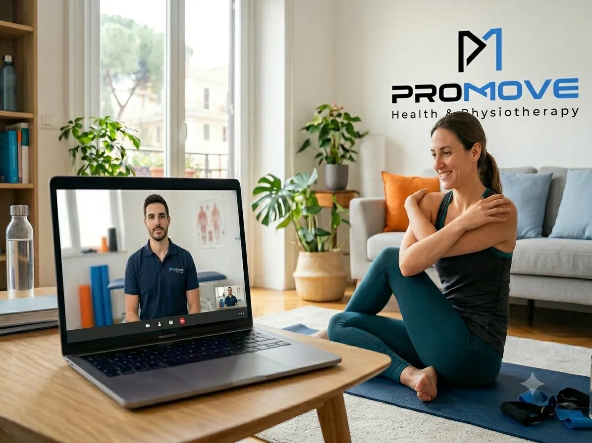 Fisioterapista ProMove in video call durante una seduta di fisio-coaching online